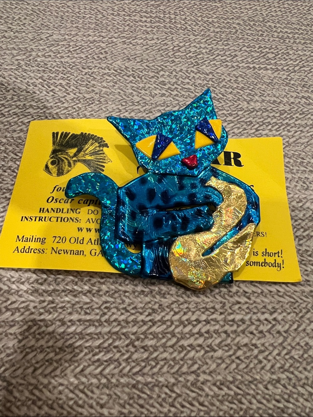 Stunning Handcrafted Blue Jazz Cat Pin From Oscar of New Orleans